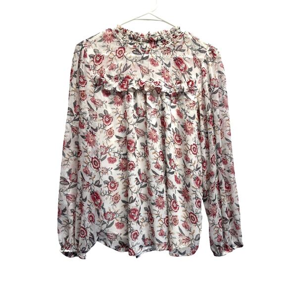 Loft Women Gorgeous Floral Shear Lined Ruffled LS Blouse Large Holiday - Picture 1 of 10